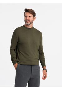 Ombre Clothing - Półgolf dzianinowy męski z wiskozą – ciemnooliwkowy V7 - Rozmiar: XL. Okazja: na co dzień. Kolor: kremowy. Materiał: wiskoza, dzianina. Wzór: gładki, jednolity. Styl: klasyczny, casual, elegancki #5