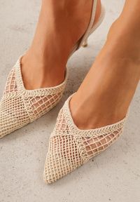 Renee - Beżowe Szpilki VICES Ozdobione Siateczką Coraerial. Nosek buta: otwarty. Kolor: beżowy. Materiał: skóra, materiał. Wzór: aplikacja. Sezon: lato. Obcas: na szpilce. Wysokość obcasa: średni #3