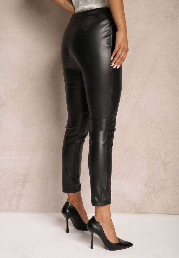 Renee - Czarne Spodnie Skinny z Ekoskóry Lenionne. Okazja: na co dzień. Stan: podwyższony. Kolor: czarny. Styl: casual, elegancki, wizytowy, street