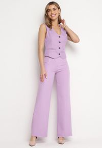 Born2be - Jasnofioletowe Spodnie Szerokie High Waist Iners. Okazja: na co dzień. Stan: podwyższony. Kolor: fioletowy. Wzór: gładki. Styl: casual, elegancki #4