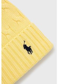 Polo Ralph Lauren Czapka kolor żółty z cienkiej dzianiny bawełniana. Kolor: żółty. Materiał: bawełna, dzianina. Wzór: ze splotem #3
