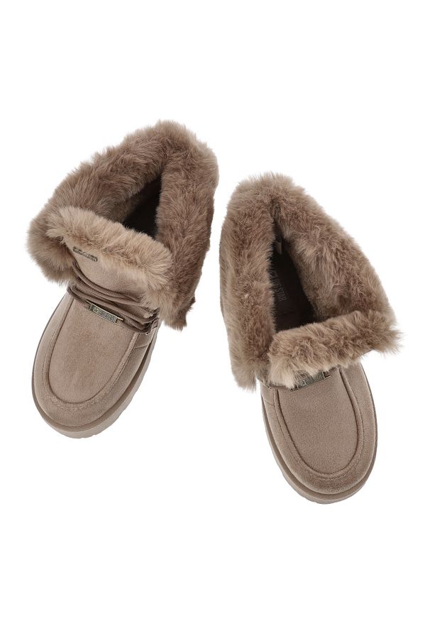 Big-Star - Beżowe Śniegowce Big Star Ocieplane Obuwie Damskie. Okazja: na co dzień. Kolor: beżowy. Materiał: zamsz, futro. Szerokość cholewki: normalna. Sezon: zima. Styl: casual, elegancki