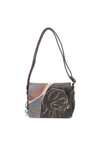 Stylowa Brązowa Torebka Damska Z Klapką Anekke. Kolor: brązowy. Wzór: nadruk. Materiał: skórzane. Styl: elegancki #1