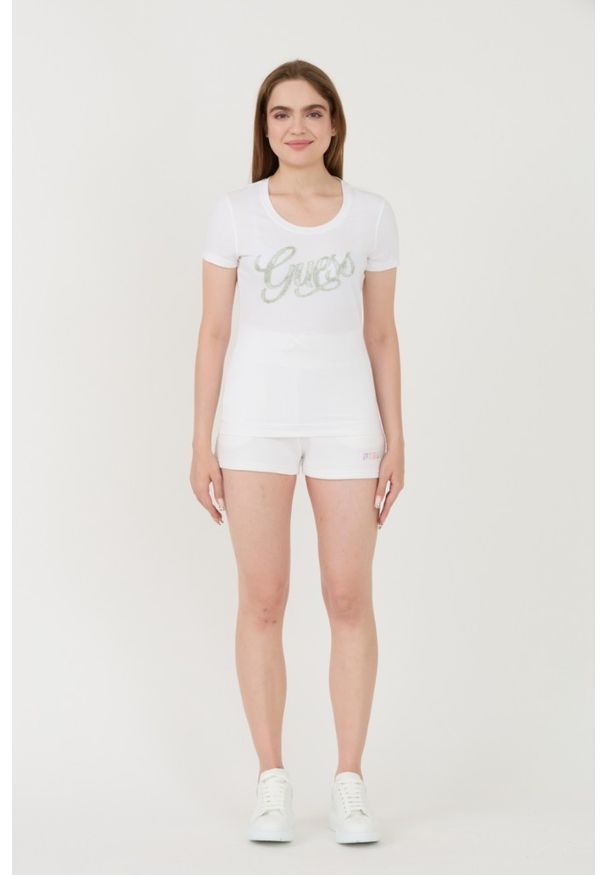 Guess - GUESS Biały damski t-shirt Script, Rozmiar S. Kolor: biały