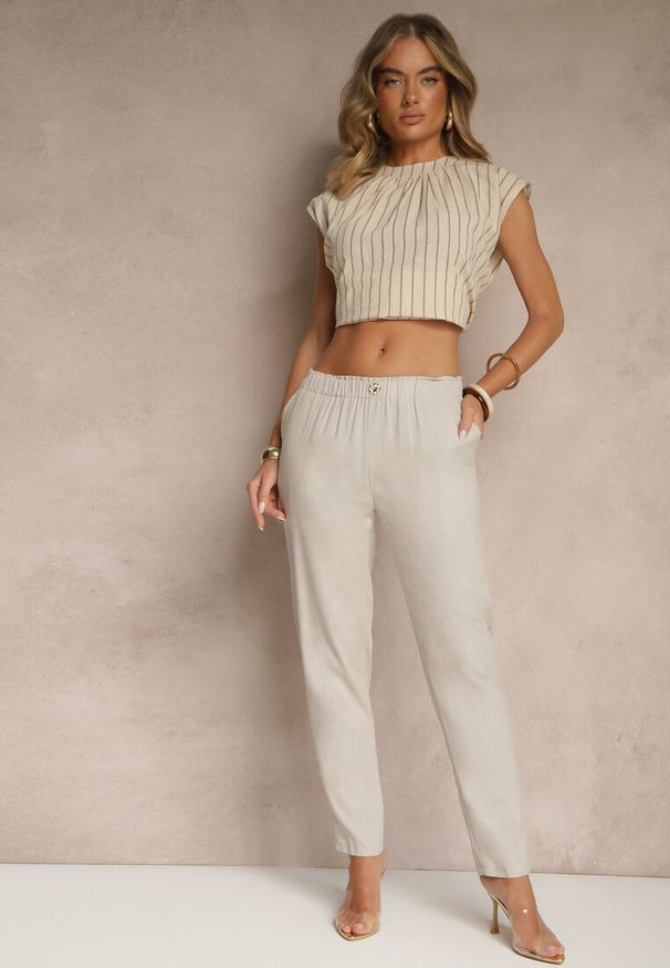 Renee - Szare Casualowe Spodnie z Lnem z Gumką w Pasie Filanisse. Okazja: na co dzień. Kolor: szary. Materiał: len. Styl: casual