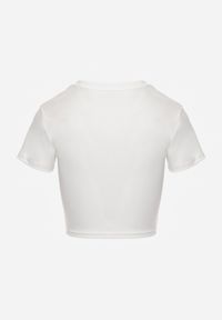 Renee - Biały Basicowy T-shirt w Stylu Cropped z Subtelnym Nadrukiem Loraera. Okazja: na co dzień. Kolor: biały. Materiał: jeans. Długość: krótkie. Wzór: nadruk. Styl: elegancki, sportowy, casual #6