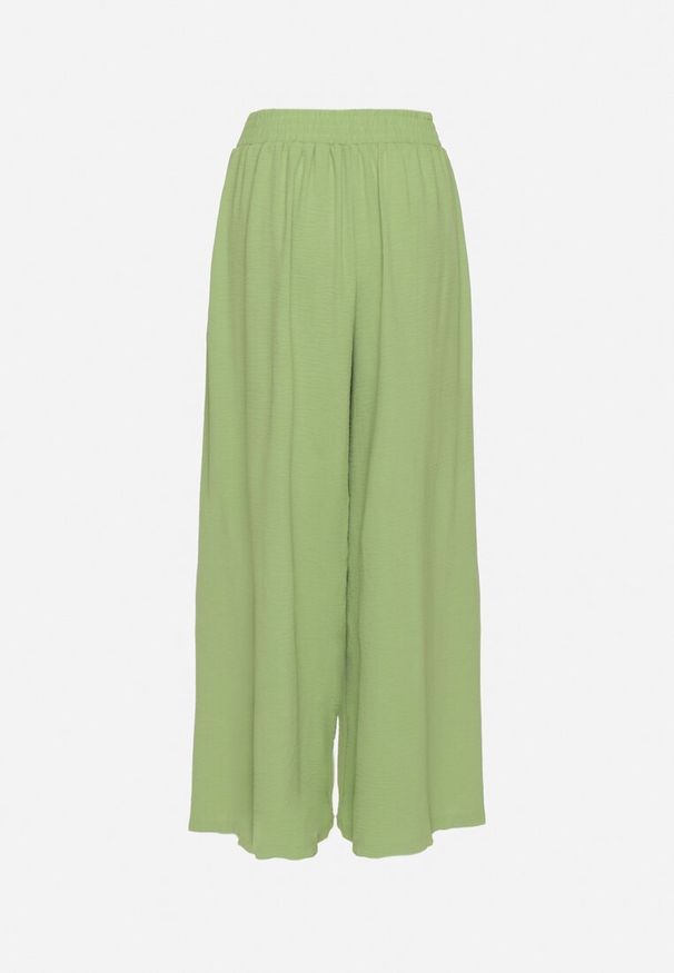 Born2be - Jasnozielone Szerokie Spodnie Typu Palazzo z Wiązaniem Ulialitia. Okazja: na co dzień. Stan: podwyższony. Kolor: zielony. Styl: elegancki, casual