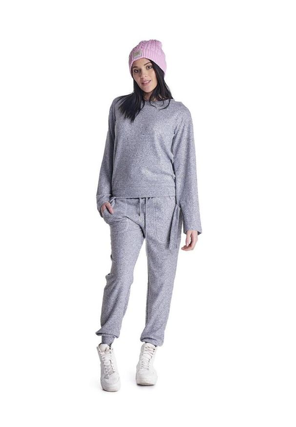 LEONE 1947 APPAREL - Damska bluza z okrągłym dekoltem i sznurowanymi cekinami. Kolor: szary. Materiał: tkanina. Sport: fitness