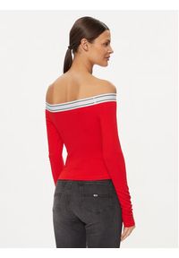 Tommy Jeans Bluzka Logo Taping DW0DW17890 Czerwony Slim Fit. Kolor: czerwony. Materiał: syntetyk #3