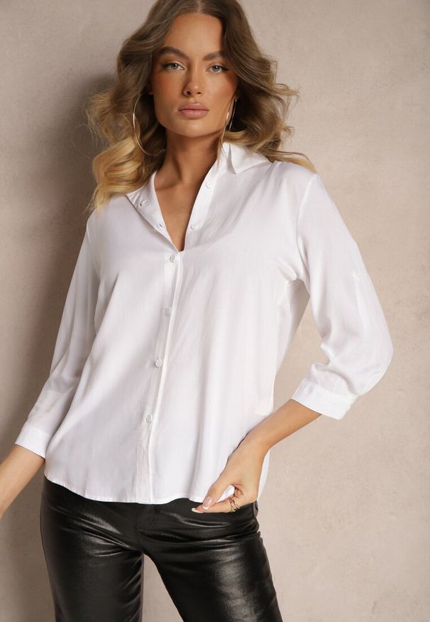 Renee - Biała Koszula z Połączenia Bawełny i Wiskozy Celriva. Kolor: biały. Materiał: wiskoza, bawełna. Sezon: wiosna, lato. Styl: klasyczny