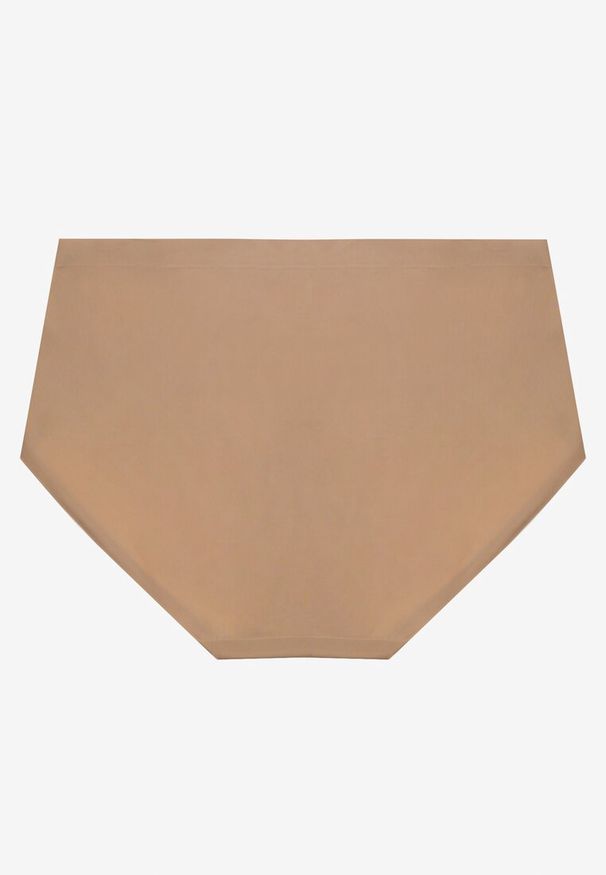 Renee - Beżowe Majtki Figi High Waist z Bezszwowym Wykończeniem Kolaniris. Stan: podwyższony. Kolor: beżowy. Materiał: jeans