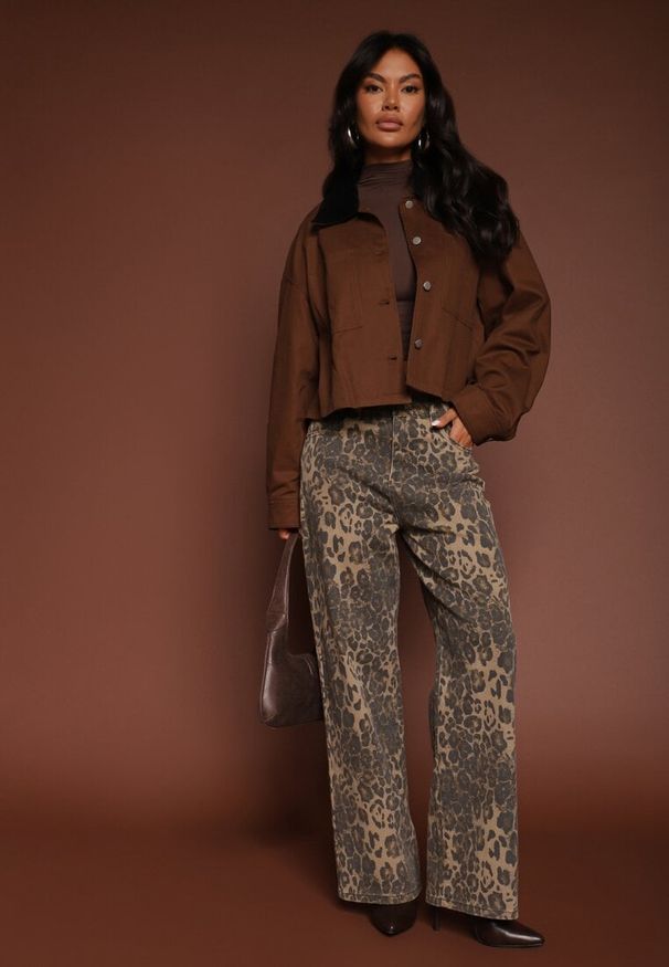 Renee - Panterkowe Jeansy High Waist o Szerokim Kroju Quelire. Okazja: na co dzień. Stan: podwyższony. Styl: casual