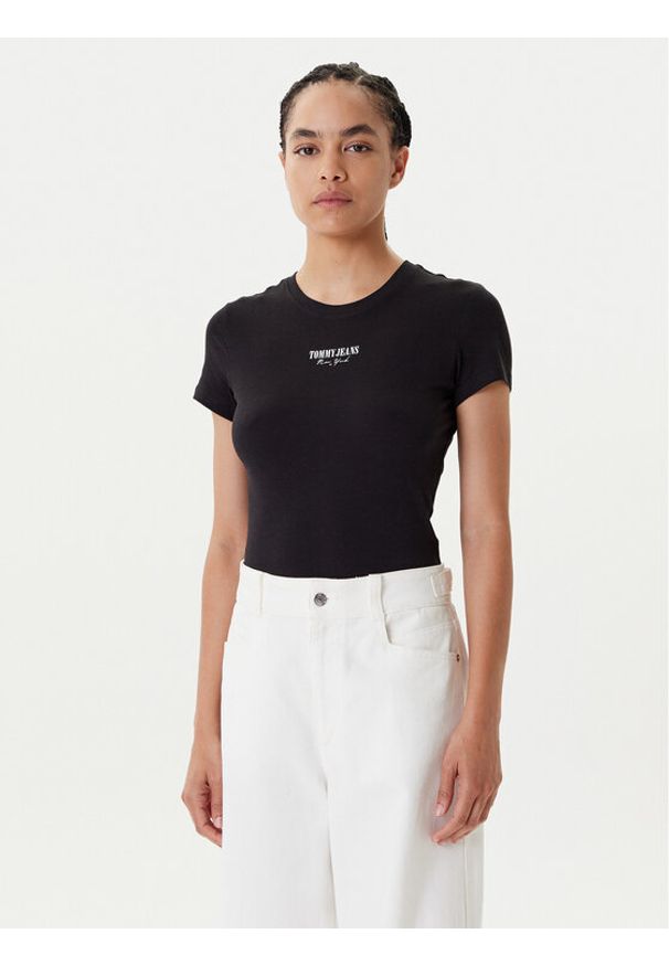 Tommy Jeans T-Shirt Essential DW0DW20913 Czarny Slim Fit. Kolor: czarny. Materiał: bawełna