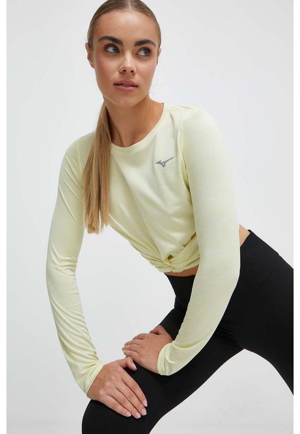 Mizuno longsleeve do biegania Impulse Core kolor żółty. Kolor: żółty. Materiał: skóra. Długość rękawa: długi rękaw