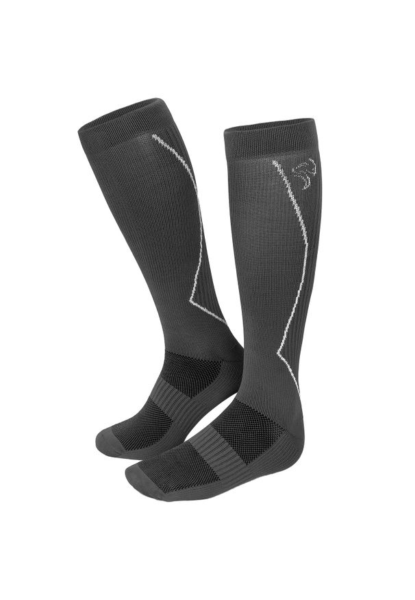 BLACK SNAKE - Sportowe skarpety do biegania z kompresją, podkolanówki, dla kobiet i mężczyzn. Kolor: szary. Materiał: elastan, poliamid