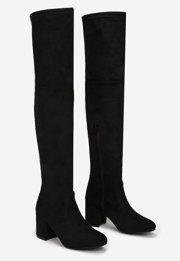 Born2be - Czarne Kozaki Plumpton. Okazja: na co dzień. Kolor: czarny. Materiał: jeans. Obcas: na obcasie. Styl: casual, elegancki. Wysokość obcasa: średni