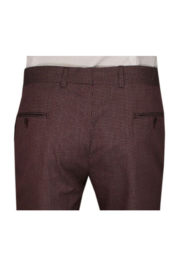 Rigon - Bordowe Eleganckie Casualowe Spodnie Męskie -RIGON- Zwężane, Chinosy, w Drobną Pepitkę, Cienkie. Okazja: na co dzień. Kolor: czerwony. Materiał: lycra, poliester, bawełna. Styl: elegancki, casual
