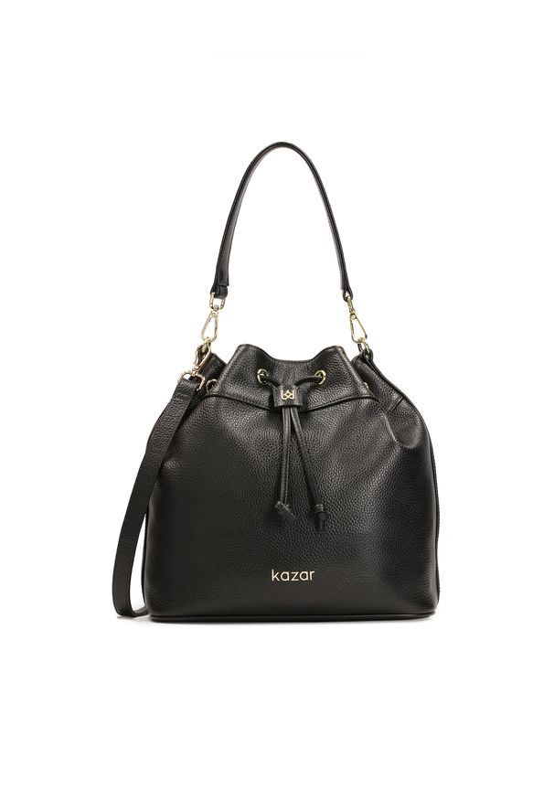 Kazar - Skórzana torebka typu worek. Kolor: czarny. Materiał: skórzane