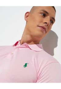 Ralph Lauren - RALPH LAUREN - Różowa koszulka polo Slim Fit. Typ kołnierza: polo. Kolor: różowy, wielokolorowy, fioletowy. Materiał: tkanina, bawełna, dzianina, mesh. Długość rękawa: krótki rękaw. Wzór: haft, ze splotem #4