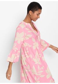 bonprix - Długa sukienka z lejącej wiskozy. Typ kołnierza: dekolt w serek. Kolor: różowy. Materiał: wiskoza. Wzór: kwiaty. Sezon: lato. Długość: maxi #2