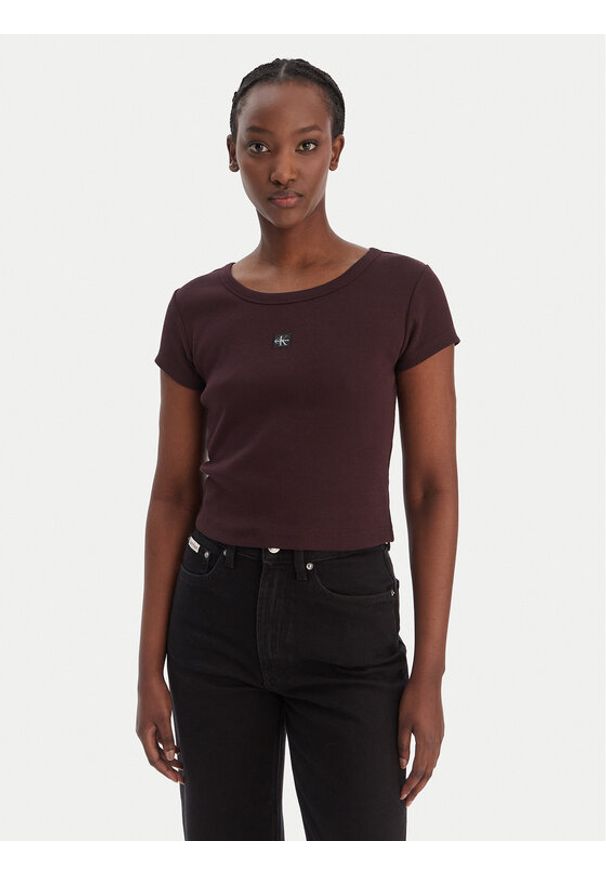 Calvin Klein Jeans T-Shirt LV047C200G Brązowy Slim Fit. Kolor: brązowy. Materiał: bawełna