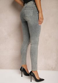 Renee - Ciemnoszare Skinny Jeansy z Bawełny High Waist Navilare. Okazja: na co dzień. Stan: podwyższony. Kolor: szary. Styl: elegancki, casual