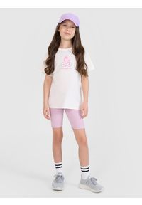 4f - 4F T-shirt regular z nadrukiem dziewczęcy - biały 164 (13-14 lat). Okazja: na co dzień. Kolor: biały. Materiał: dzianina, bawełna, jersey. Długość rękawa: krótki rękaw. Długość: krótkie. Wzór: nadruk. Sezon: lato. Styl: klasyczny, elegancki, sportowy, casual