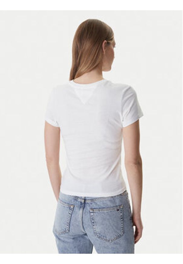 Tommy Jeans T-Shirt DW0DW22273 Biały Slim Fit. Kolor: biały. Materiał: bawełna