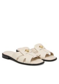 TOMMY HILFIGER - Tommy Hilfiger Klapki Leather Crest Square Toe Sandals FW0FW09126 Kremowy. Kolor: kremowy. Materiał: skóra #4