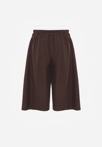 Renee - Brązowe Szerokie Szorty Eleganckie Bermudy High Waist z Zaszewkami w Talii Choniala. Okazja: na spotkanie biznesowe. Stan: podwyższony. Kolor: brązowy. Styl: elegancki #4