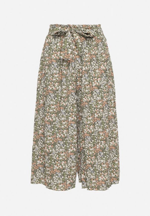 Born2be - Zielone Szerokie Plisowane Spodnie z Bawełną i Gumką w Talii Wiązane Paskiem Closofia. Okazja: do pracy, na spotkanie biznesowe. Stan: podwyższony. Kolor: zielony. Materiał: bawełna. Styl: klasyczny, biznesowy