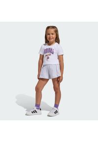 Zestaw Adidas Disney Myszka Minnie. Okazja: na uczelnię. Kolor: pomarańczowy, biały, wielokolorowy. Materiał: dresówka, materiał. Wzór: motyw z bajki. Styl: sportowy #1