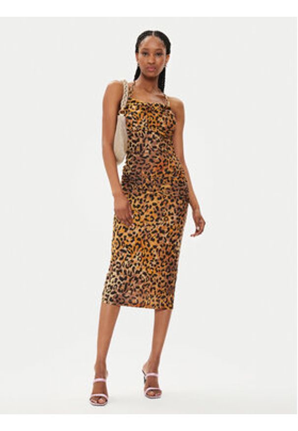 Just Cavalli Sukienka koktajlowa 76PAO924 Brązowy Slim Fit. Kolor: brązowy. Materiał: syntetyk. Styl: wizytowy