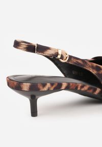 Renee - Panterkowe Sandały Vices Slingback na Obcasie z Cienkim Paskiem na Nosku Elozira. Okazja: na co dzień. Zapięcie: pasek. Materiał: len. Sezon: lato. Obcas: na obcasie. Styl: elegancki, casual. Wysokość obcasa: średni #7