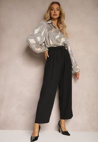 Renee - Czarne Szerokie Spodnie w Garniturowym Stylu Irithais. Okazja: na spotkanie biznesowe. Stan: podwyższony. Kolor: czarny. Styl: biznesowy