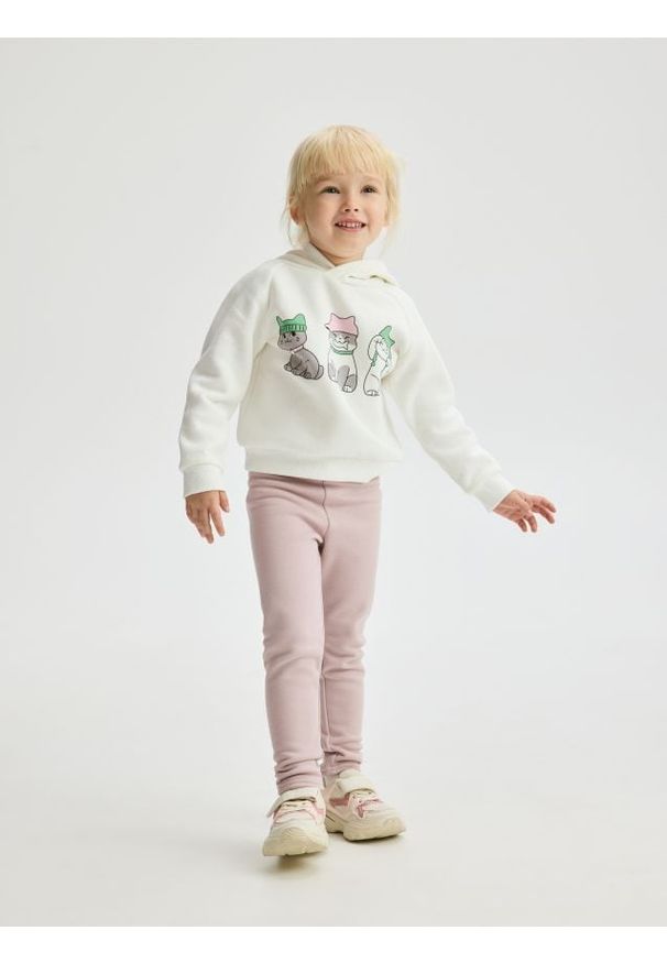 Reserved - Ocieplane legginsy - fioletowy. Kolor: fioletowy. Materiał: dzianina, bawełna