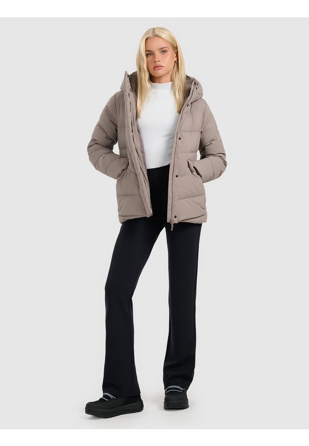 4f - 4F Kurtka puchowa z wypełnieniem naturalnym damska - beżowa XL. Kolekcja: moda ciążowa. Kolor: beżowy. Materiał: puch. Sezon: zima