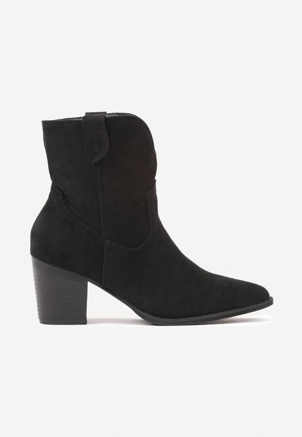 Renee - Czarne Botki Vices w Stylu Kowbojek na Słupku Velfedi. Okazja: na co dzień. Kolor: czarny. Materiał: jeans. Sezon: zima, jesień. Obcas: na słupku. Styl: casual