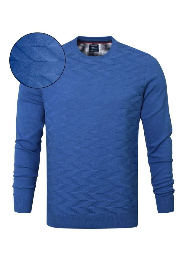 Bawełniany Sweter Pako Jeans - Okrągły Dekolt - Niebieski. Kolor: niebieski. Materiał: bawełna. Styl: klasyczny