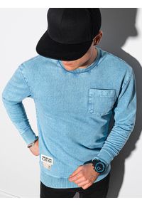 Ombre Clothing - Bluza męska bez kaptura bawełniana - błękitna B1173 - M. Typ kołnierza: bez kaptura. Kolor: niebieski. Materiał: bawełna. Wzór: aplikacja. Styl: klasyczny #1