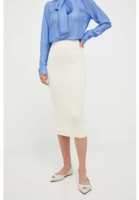 MICHAEL Michael Kors spódnica wełniana kolor beżowy midi ołówkowa. Kolor: beżowy. Materiał: wełna #1