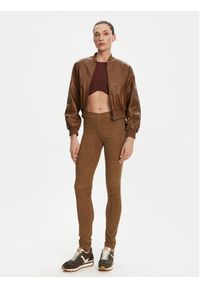 Serge Pariente Spodnie skórzane Strechy Vs Brązowy Slim Fit. Kolor: brązowy. Materiał: skóra #4