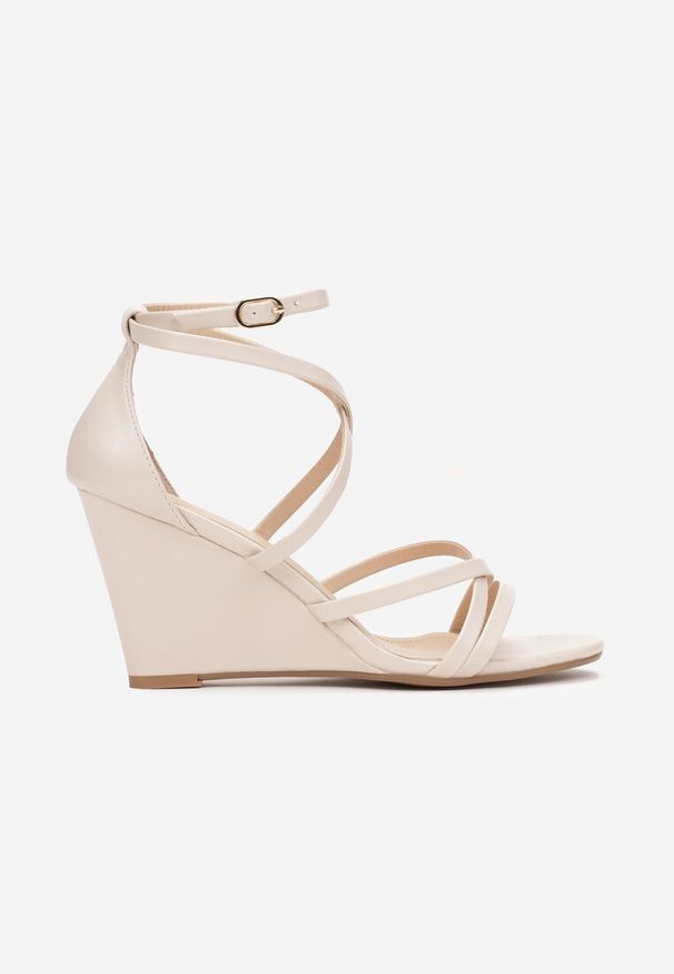 Born2be - Beżowe Sandały na Koturnie z Paskami Myrianinne. Zapięcie: pasek. Kolor: beżowy. Obcas: na koturnie. Styl: wizytowy