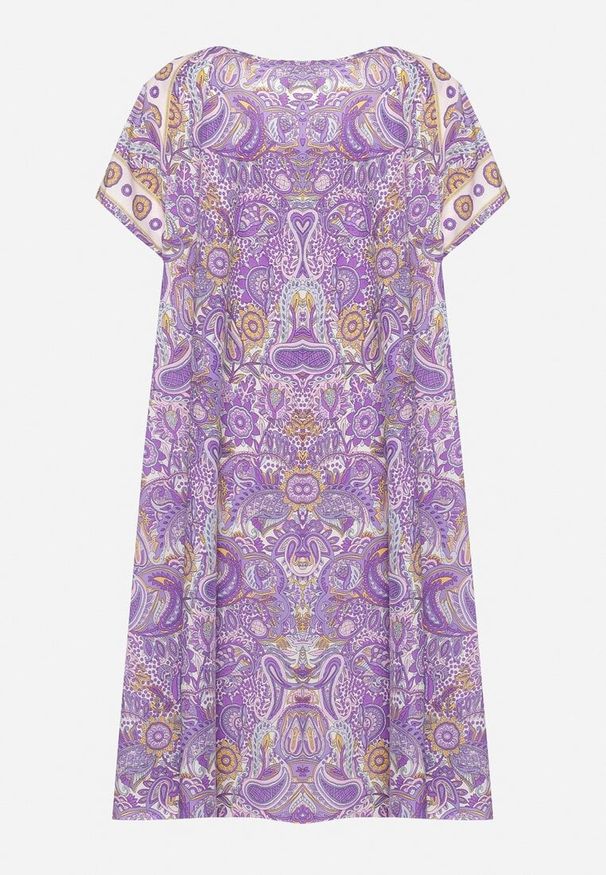 Born2be - Fioletowa Wiskozowa Sukienka o Rozkloszowanym Kroju w Stylu Boho Melnea. Typ kołnierza: dekolt w łódkę. Kolor: fioletowy. Materiał: wiskoza. Długość rękawa: krótki rękaw. Sezon: lato. Styl: boho