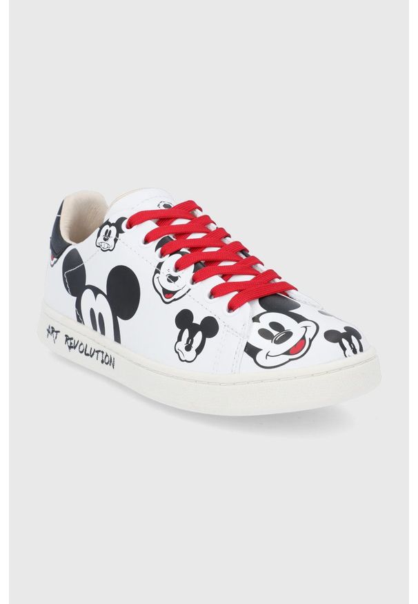 MOA Concept - Buty x Disney. Nosek buta: okrągły. Zapięcie: sznurówki. Kolor: biały. Materiał: skóra, guma. Wzór: motyw z bajki