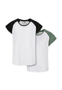 Urban Classics - T-shirt Dla Dziewczynki Kontrastowa Raglanowa 2pak. Kolor: biały, zielony, wielokolorowy, brązowy. Długość rękawa: raglanowy rękaw