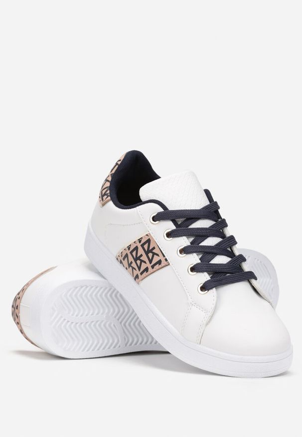 Renee - Biało-Granatowe Sneakersy z Wstawkami Danthe. Kolor: biały. Materiał: jeans