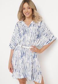 Born2be - Biała Sukienka z Bawełny i Lnu z Kołnierzykiem Bumstolia. Okazja: na co dzień. Typ kołnierza: dekolt w kształcie V. Kolekcja: plus size. Kolor: biały. Materiał: bawełna, len. Typ sukienki: proste, dla puszystych. Styl: casual