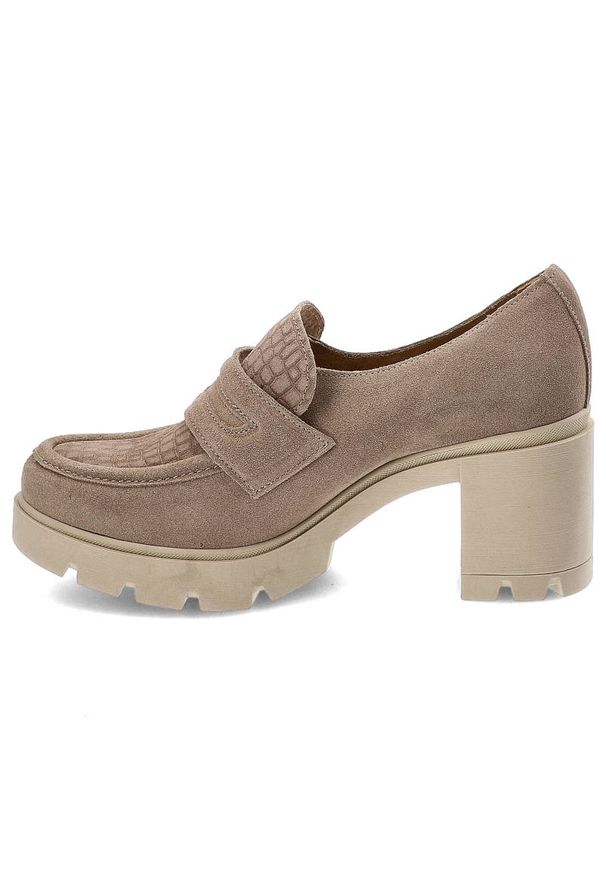 Beżowe Półbuty Lemar Wygodne Skórzane Buty. Okazja: na spotkanie biznesowe, na co dzień. Zapięcie: bez zapięcia. Kolor: beżowy. Materiał: skóra. Szerokość cholewki: normalna. Obcas: na obcasie. Styl: elegancki, casual, biznesowy. Wysokość obcasa: średni