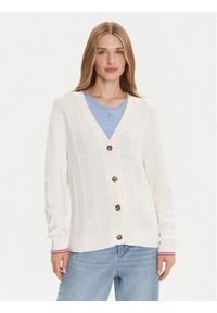 Tommy Jeans Kardigan Cable DW0DW21681 Écru Relaxed Fit. Materiał: bawełna